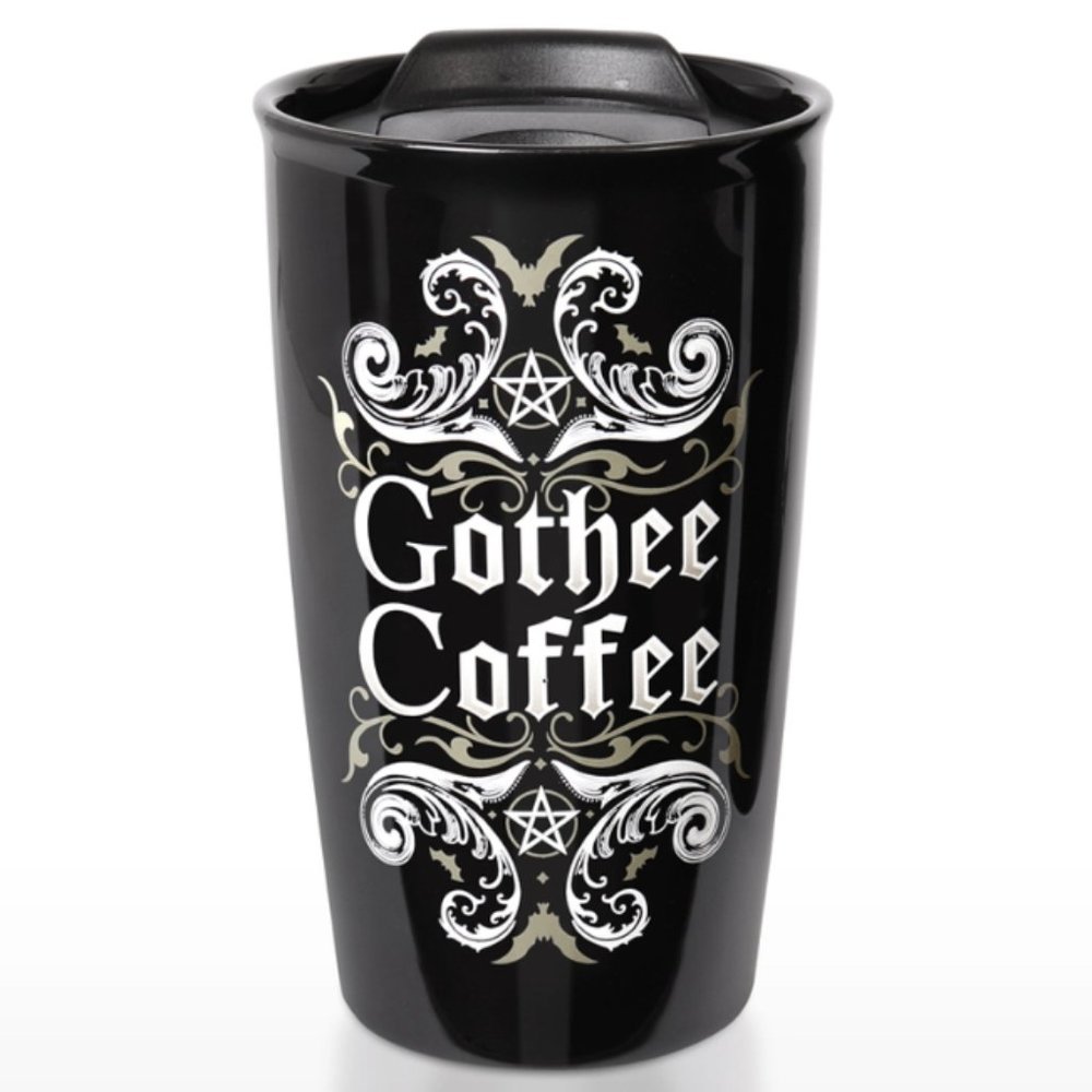 Alchemy Gothic "Gothee Coffee" Hot/Cold Travel Mug Ceramic Double Wall New